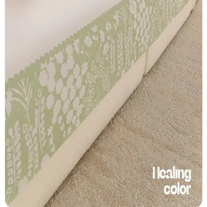 Ice silk sofa cushion detail, green floral pattern, soft and breathable fabric texture.