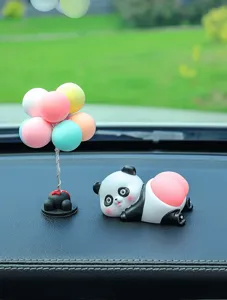 Cute panda figurine car dashboard ornament with peach butt and colorful balloon tree decor