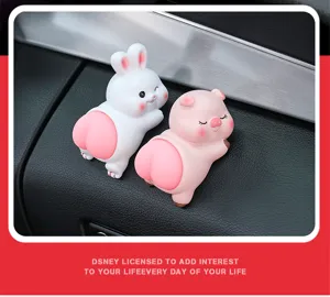 Cute animal car dashboard ornament, rabbit and pig resin figures with funny peach butt design.