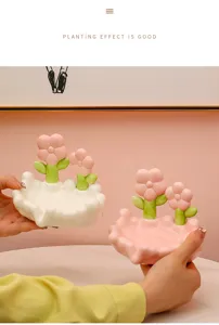 Ceramic tulip soap dish detail, cute drain tray for bathroom decor and small items storage.