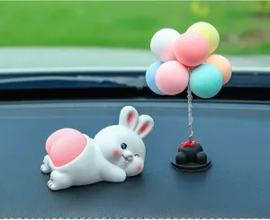 Cute cartoon rabbit car ornament dashboard decoration cute pink bunny balloon tree detailed view