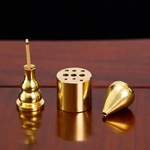 Set de tres quemadores de incienso de laton formas de cono y calabaza para meditacion hogar lindo