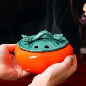 Quemador de incienso caqui de cerámica hogar decoración interior escritorio aroma adorno