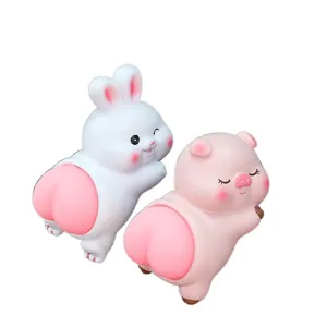 Cute cartoon rabbit and pig car dashboard ornament set, funny cute animal interior decor.