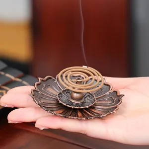 Exquisite bronze lotus incense burner for home tabletop decor, creative antique copper censer.