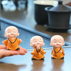 Cute little monk figurines desktop ornaments set, resin cute buddha statues for home room decor.