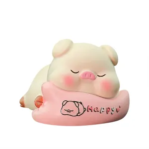 Cute sleeping pig car ornament resin desktop decoration happy animal figurine cute accessory