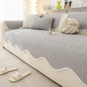 French Cream Style Ice Silk Sofa Cushion Cool Anti Slip Dirt Resistant Sofa Cooling Mat Quilted Slipcover Living Room Home Decor