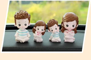 Cute family cartoon resin dolls car dashboard ornament set, sweet interior decoration accessories.