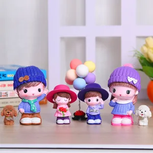 Cute Cartoon Resin Doll Figurine Home Decor Creative Family Couple Desktop Ornaments Children Room Decoration