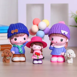 Cute cartoon doll family figurine set for home decor, desktop ornament, kids room design.