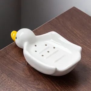 Joli porte-savon en céramique en forme de canard pour lavabo, décoration de salle de bain.