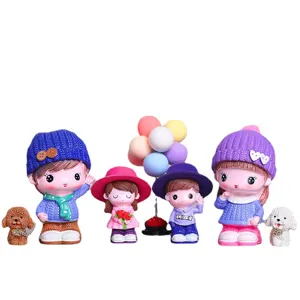 Cute cartoon doll family figurines set home decor desktop ornaments for kids room living room
