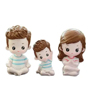 Cute cartoon family car ornament resin doll set, perfect car interior dashboard decor.