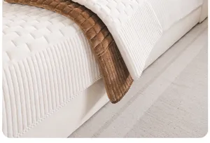 Corduroy sofa cover close-up texture, soft plush fabric detail, minimalist home decor.