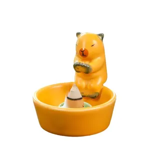 Cute ceramic incense burner, creative yellow animal aromatherapy furnace for home and office decor.
