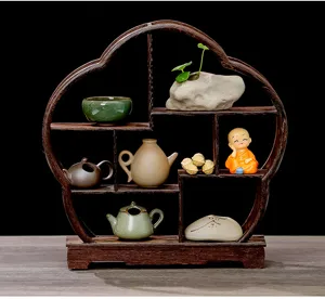 Étagère bogu en bois massif miniature présentoir antique pour décor thé sous un angle détaillé