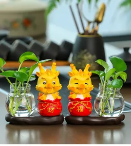 Décoration de plante hydroponique de bureau mignon dessin animé dragon vase bureau déco