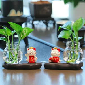 Vase plante hydroponique de bureau chat porte-bonheur céramique déco salon bureau