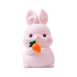Süße rosa Kaninchen Figur hält Karotte Harz Spielzeug Heimdeko süßes Schreibtisch Ornament