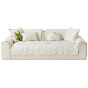 Fundas para cojines de sofa de seda de hielo crema, protector antideslizante acolchado.