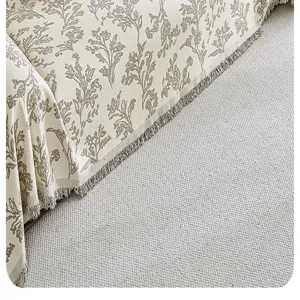 Pastoral style sofa cover blanket with floral pattern and fringe edge for all seasons.