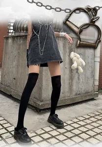 Japanese style black over the knee socks sexy slim thigh high long stockings for women JK