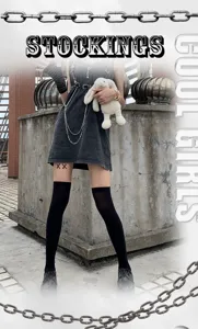 Detail view of Japanese JK style black over-the-knee socks, sexy slim thigh high long stockings for women.