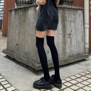 Black over-the-knee socks for women, high thigh stockings for stylish daily wear and JK outfits.