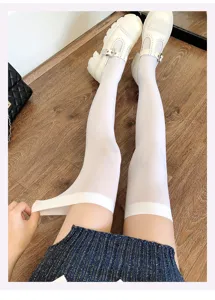 Japanese style white over-the-knee velvet stockings for women, sexy thigh-high socks.