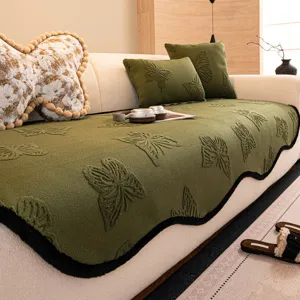 Green embroidered butterfly sofa cushion cover mid-century modern anti-slip slipcover slip mat
