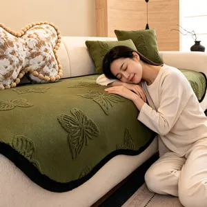 Green vintage style sofa cushion cover with butterfly embossing for cozy home decor.