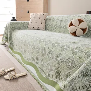 Green chenille sofa cover slipcover anti-slip blanket for living room furniture decor