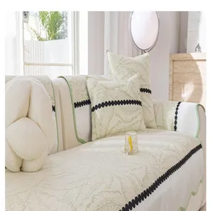Housse de coussin de canapé en soie glacée d'été motif de feuilles anti-dérapant salon
