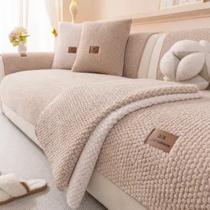 Thickened Plush Sofa Cushion Cover Winter Warm Anti Slip Sectional Sofa Pad Minimalist Living Room Furniture Protector