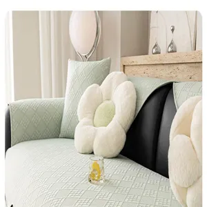 Tapis de canape en soie glacee coussin d'ete rafraichissant avec oreillers pelucheux fleurs