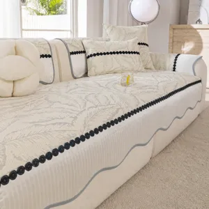 Coussin de Canapé en Soie Glacée Rafraîchissant d'Été Housse de Canapé Antidérapante Imprimé de Feuilles Tapis de Canapé Minimaliste