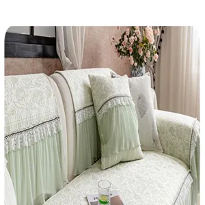 Housse de canape ete en soie glacee couverture complete dentelle motif floral