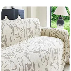 Detailed view of pastoral style sofa cover blanket featuring elegant floral texture and cozy design.