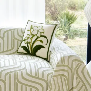Summer cooling sofa cover full wrap blanket with floral pillow geometric green fabric home decor