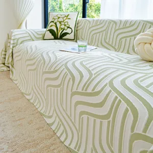 Green and white geometric sofa cover protector, modern slipcover throw for living room furniture.