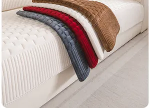 Close-up detail of corduroy sofa cushion cover showing soft textured fabric design.