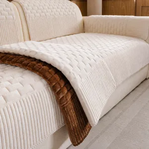 Corduroy sofa cover universal anti-slip beige brown couch cushion pad protector