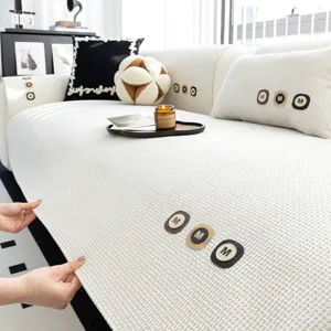 Chenille waffle sofa cushion cover, anti-slip fabric couch protector mat for living room main