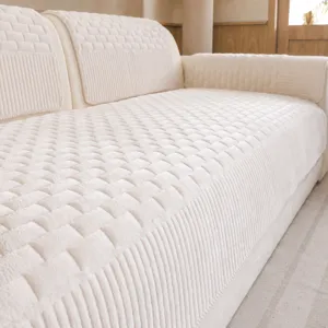 Corduroy sofa cover slipcover cream white quilted non-slip protector for living room decor