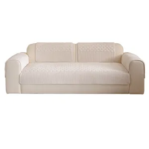 Corduroy sofa cushion cover set, universal for all seasons, anti-slip design, beige main.
