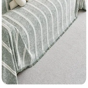 Retro Chenille Sofabezug Detail, grüne gestreifte Couchdecke für alle Jahreszeiten Schutz.