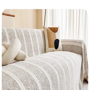 Chenille Sofatuch Detail, retro gestreifter Bezug Schutz fuer Wohnzimmermoebel Dekoration