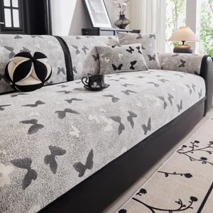 Chenille Sofa Cushion Cover Modern Butterfly Print Anti-Slip Sofa Slipcover Four Seasons Universal Living Room Protector