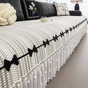 Summer Cooling Ice Silk Sofa Cushion Plaid Non-Slip Sofa Towel With Bow Lace Living Room Home Decor Slipcover